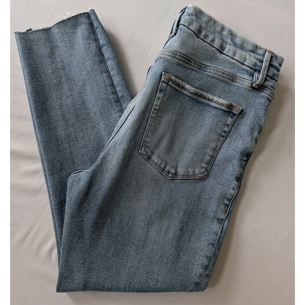 Good American Jeans Womens 10/30 Blue High Rise Raw Hem Straight Ankle Stretch